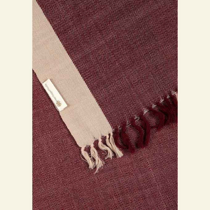 Handwoven Wool Scarf – Deep Burgundy Herringbone with Sand Border from Heritage Moda