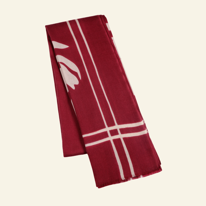 Hand-Painted Wool-Silk Scarf – Deep Burgundy with Soft Nude Floral Accents from Heritage Moda