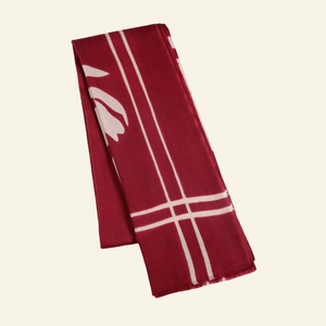Hand-Painted Wool-Silk Scarf – Deep Burgundy with Soft Nude Floral Accents from Heritage Moda