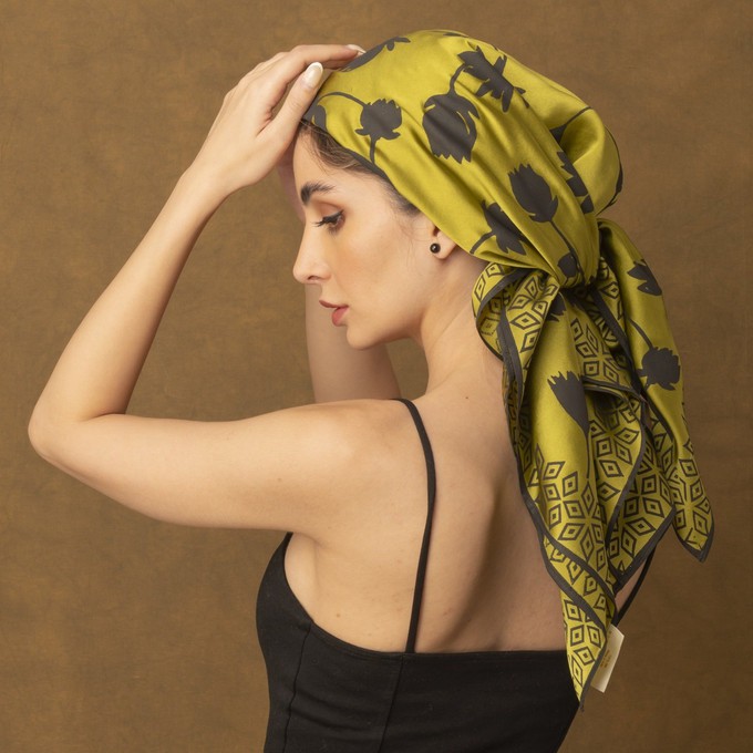Khaki Green and Black Women's Royal Silk Scarf from Heritage Moda
