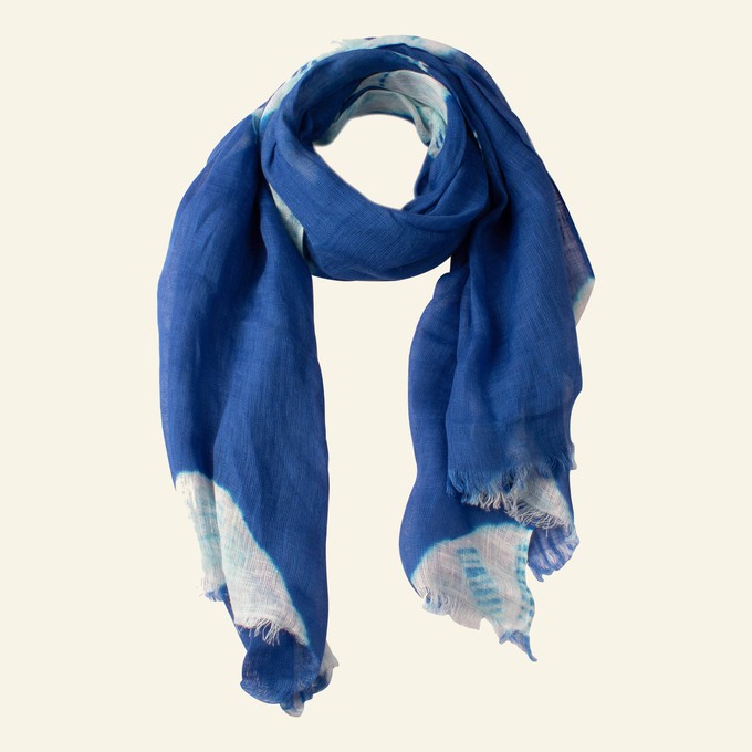 Marrakech Blue Tie-Dye Linen Scarf from Heritage Moda