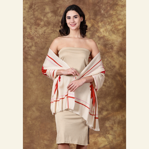 Luxury Wool-Silk Scarf – Hand-Painted Ivory with Red & Pink Floral Design from Heritage Moda