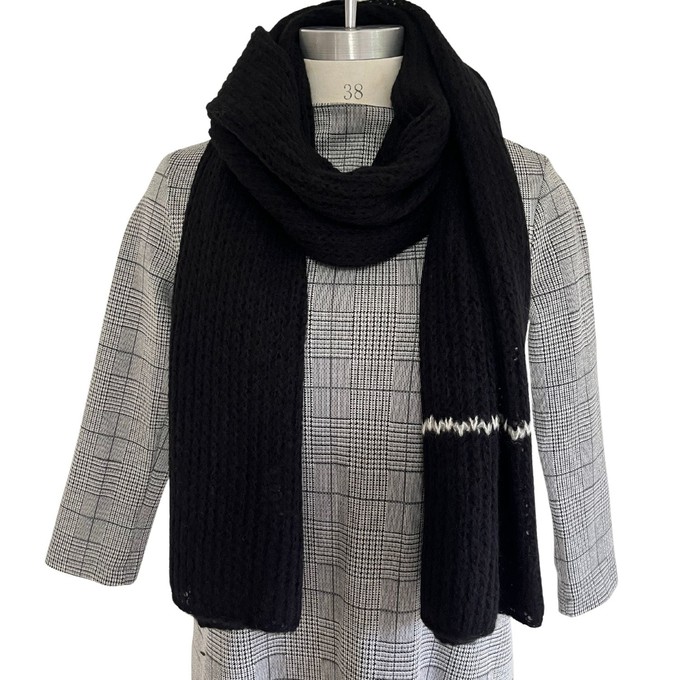 Handknit Soft Black Alpaca Scarf from Heritage Moda