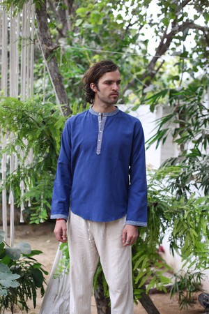 Hemp & Organic Cotton Kurtha - Blue Long sleeve shirt from Himal Natural Fibres