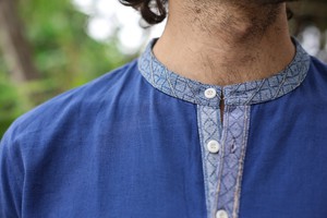 Hemp & Organic Cotton Kurtha - Blue Long sleeve shirt from Himal Natural Fibres