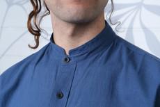 Wild hemp and Organic Cotton Maroon Grandad shirt - Casual fit - Blue Collarless shirt van Himal Natural Fibres