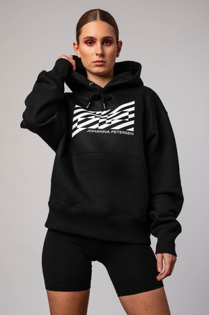 BLACK STRIPED LOGO HOODIE from JOHANNA PETERSEN