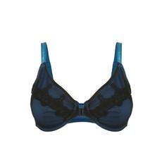Elysia - Navy Blue Silk & Organic Cotton Front Closure Full Cup Underwired Bra via JulieMay Lingerie
