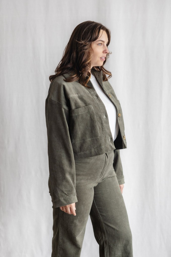 Organic cotton corduroy shacket Mayur pistachio from Jyoti - Fair Works