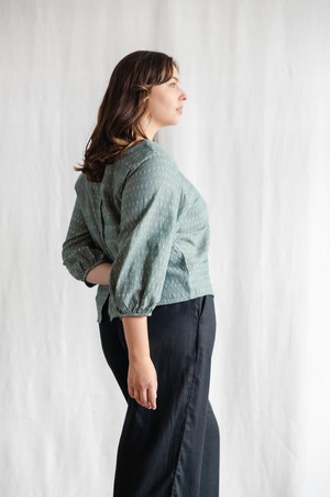 Organic Cotton Blouse Nalini Ikat Sage from Jyoti - Fair Works