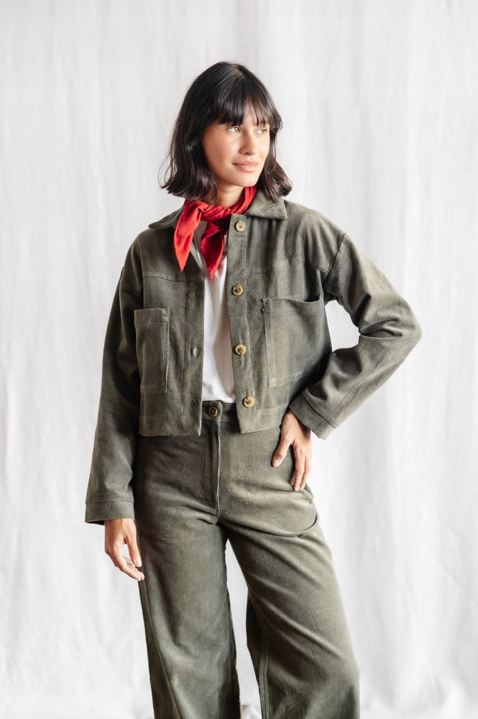 Organic cotton corduroy shacket Mayur pistachio from Jyoti - Fair Works