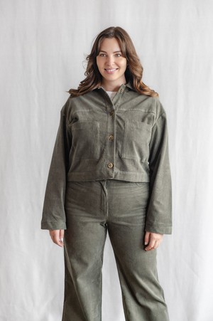 Organic cotton corduroy shacket Mayur pistachio from Jyoti - Fair Works