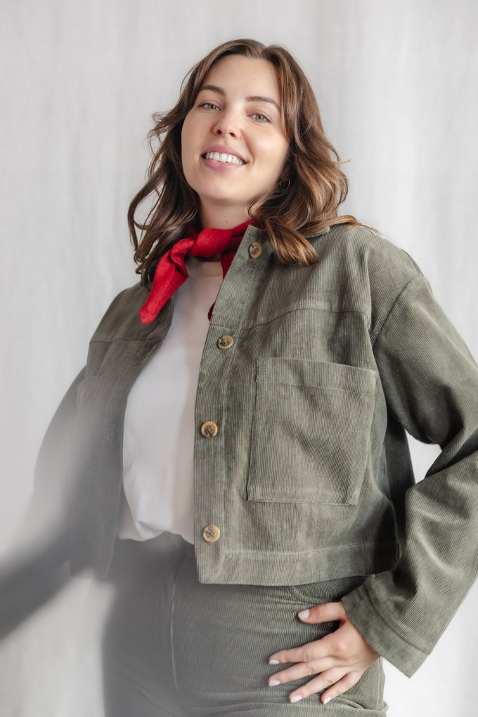 Organic cotton corduroy shacket Mayur pistachio from Jyoti - Fair Works