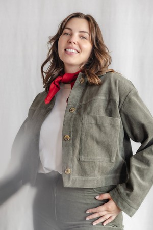 Organic cotton corduroy shacket Mayur pistachio from Jyoti - Fair Works