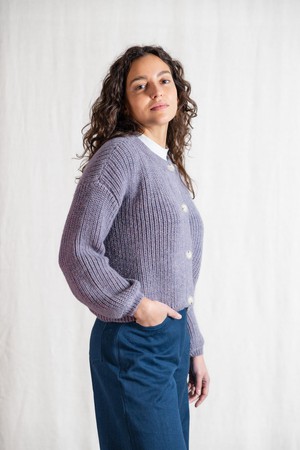Baby alpaca knitted cardigan Betana purple from Jyoti - Fair Works