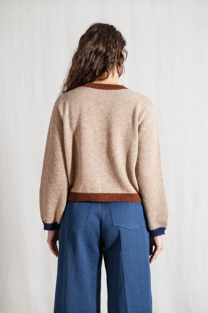 Baby alpaca knitted cardigan Sullana Colorblock Sand from Jyoti - Fair Works