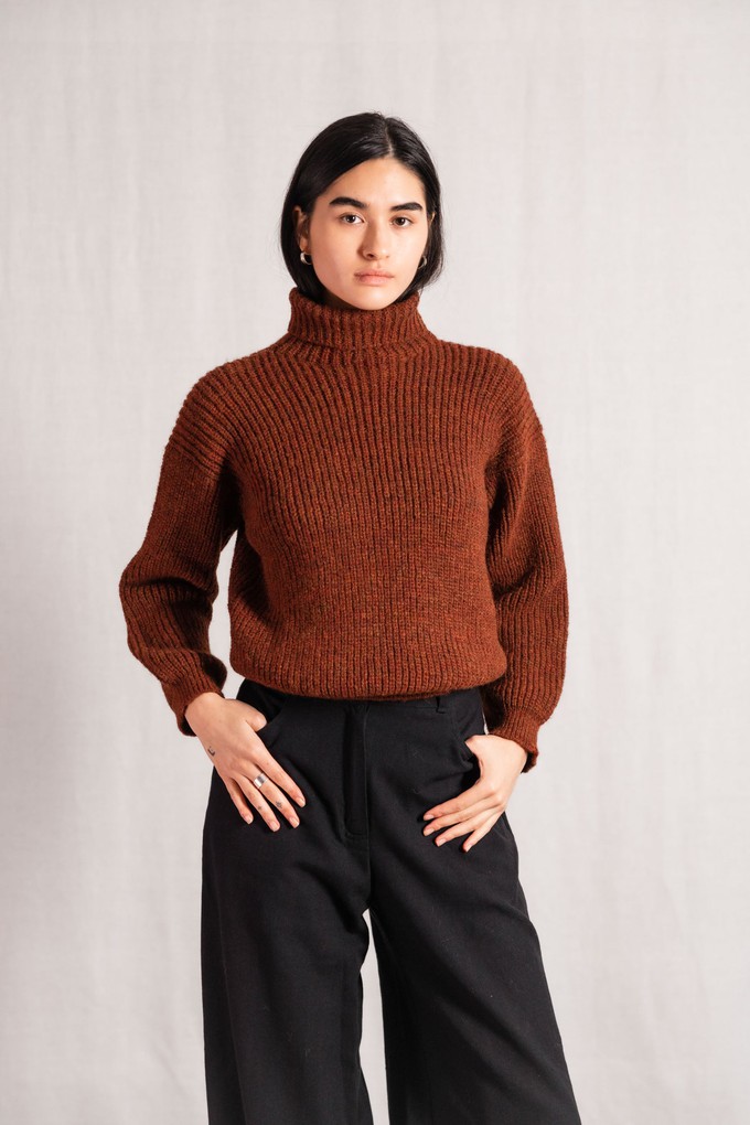 Baby Alpaca Turtleneck Knit Sweater Sabeti Chestnut from Jyoti - Fair Works