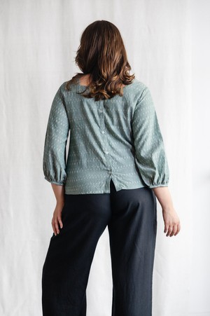Organic Cotton Blouse Nalini Ikat Sage from Jyoti - Fair Works