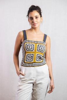 Organic cotton crochet top Sashi Blue via Jyoti - Fair Works