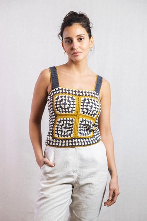 Organic cotton crochet top Sashi Blue from Jyoti - Fair Works
