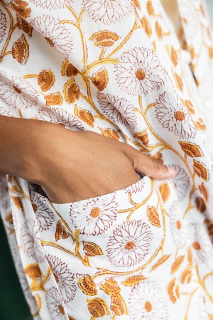 Organic Cotton Cardigan Rohana Blockprint Flowers from Jyoti - Fair Works
