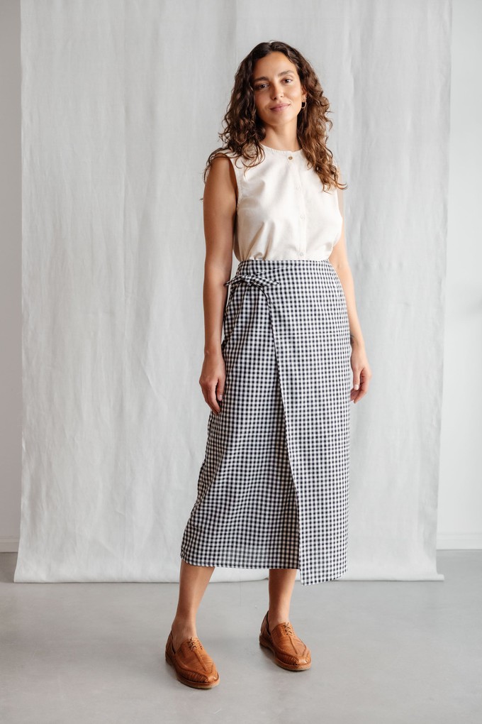 Organic cotton wrap skirt Tanvi checked from Jyoti - Fair Works