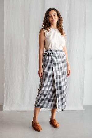 Organic cotton wrap skirt Tanvi checked from Jyoti - Fair Works