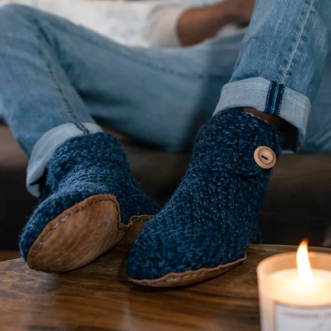 Exclusive Floris x KOW Wool Bamboo Slippers in Midnight Blue from Kingdom of Wow!