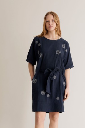 AKINA - Embroidered Organic Cotton Dress Navy from KOMODO