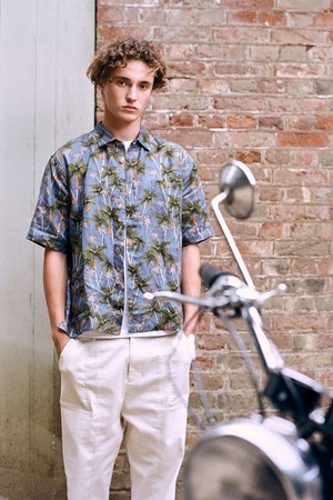 DINGWALLS Jungle Print Linen Shirt Blue from KOMODO