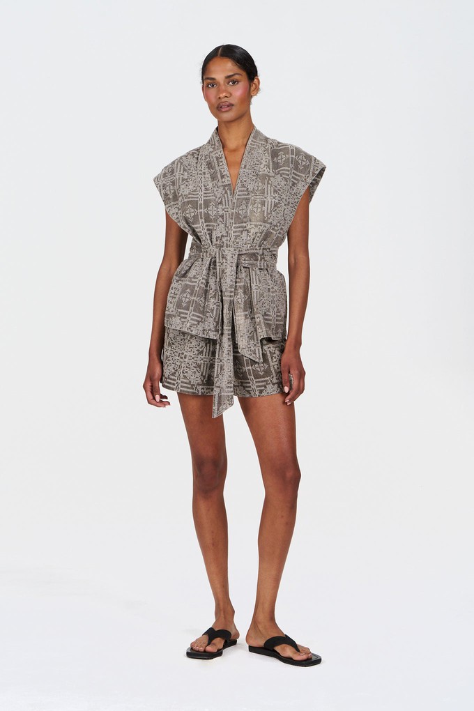 GEORGIE Organic Linen Cotton Gilet -  Mushroom Crossstich from KOMODO