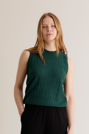 MILA - Organic Cotton Pointelle Knit Vest Dark Green from KOMODO