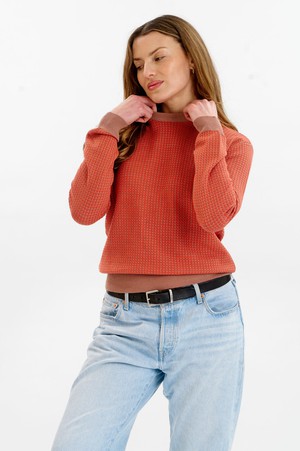 HANA Organic Cotton Jumper - Coffee & Red from KOMODO