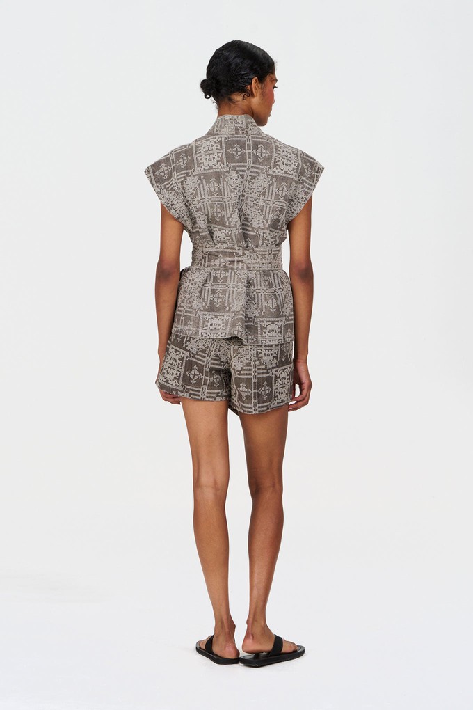 GEORGIE Organic Linen Cotton Gilet -  Mushroom Crossstich from KOMODO