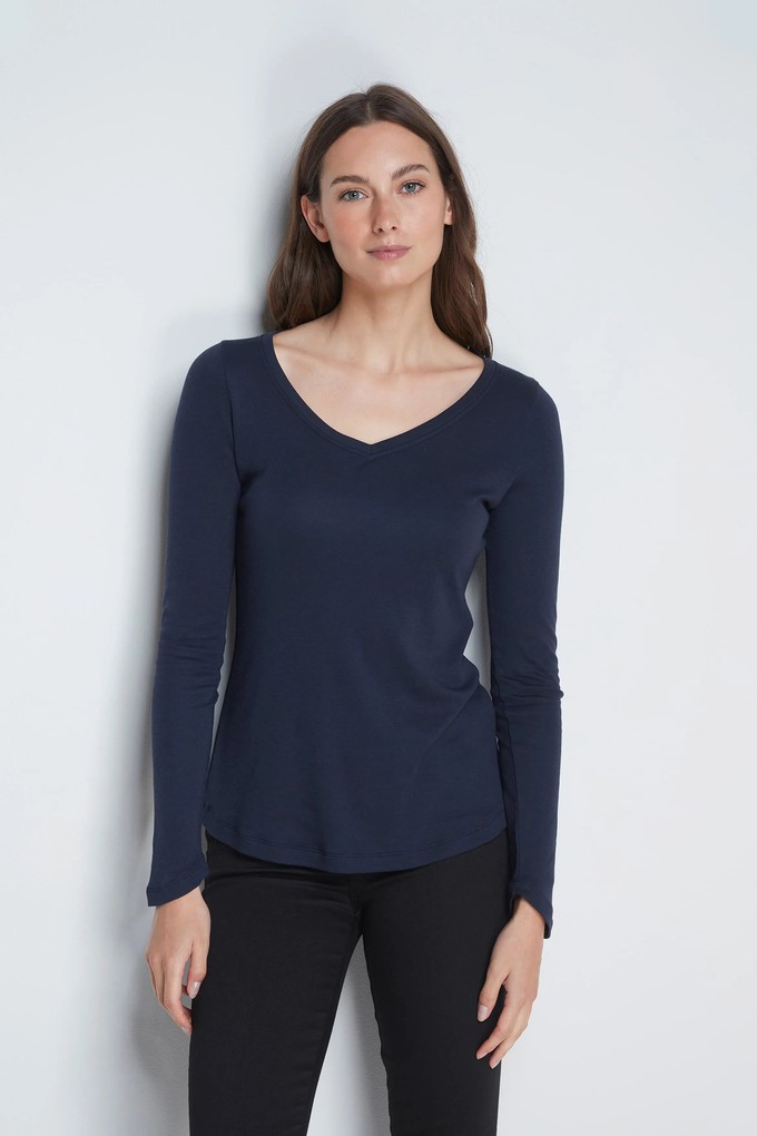 Long Sleeve V Neck Cotton Modal Blend T-shirt from Lavender Hill Clothing Long Sleeve V Neck Cotton Modal Blend T-shirt from Lavender Hill Clothing