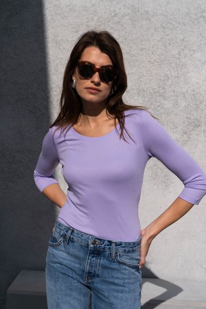 3/4 Sleeve Scoop Neck Cotton Modal Blend T-Shirt from Lavender Hill Clothing