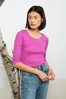 3/4 Sleeve Scoop Neck Cotton Modal Blend T-Shirt via Lavender Hill Clothing