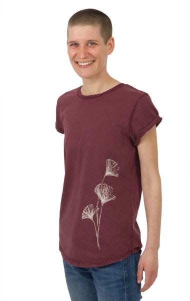 Fairwear Organic Shirt Women Stone Washed Red Ginkgo from Life-Tree