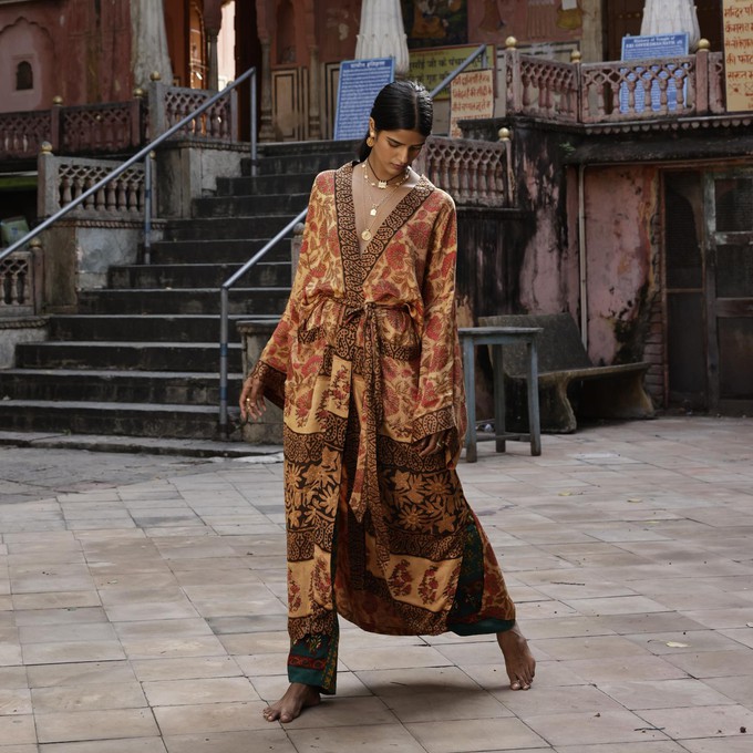 If Saris Could Talk Maxi Kimono- Sunset Marigold from Loft & Daughter