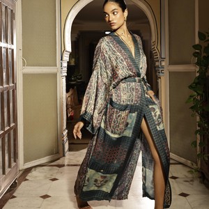 If Saris Could Talk Maxi Kimono- Indigo Overdye from Loft & Daughter