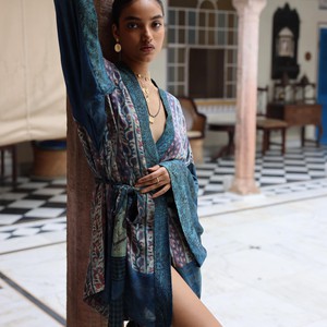 If Saris Could Talk Kimono- Indigo Overdye C from Loft & Daughter