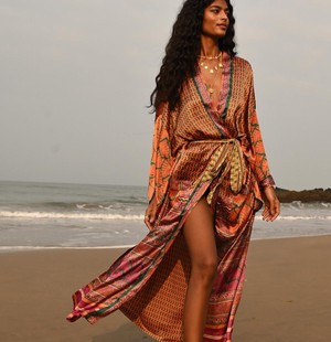 If Saris Could Talk Maxi Kimono- Zinnia Border from Loft & Daughter