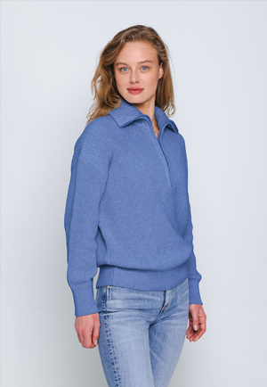 COTTON ZIP SWEATER WOMEN | Sky Blue from Loop.a life