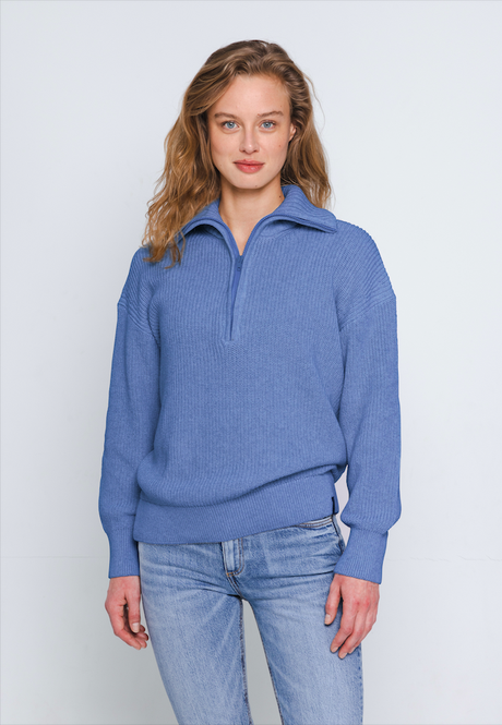 COTTON ZIP SWEATER WOMEN | Sky Blue from Loop.a life