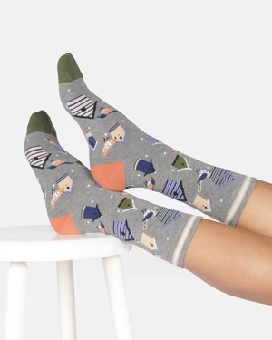 Thought katoenen damessokken met vogelhuisjes grey marl from Lotika