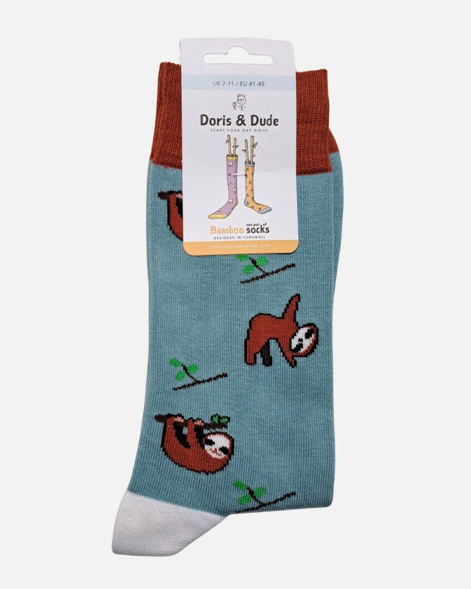 Doris & Dude bamboe herensokken met luiaards mintblauw from Lotika