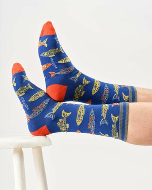 Bamboe sokken heren vissen – deep blue from Lotika