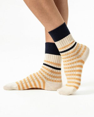 Living Crafts katoenen sokken Maris - navy sun yellow from Lotika