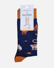 Doris & Dude bamboe damessokken katten navy via Lotika