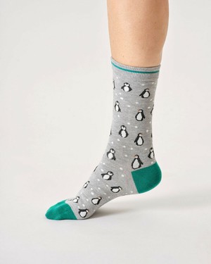 Thought bamboe damessokken pinguïns - grey marl from Lotika Thought bamboe damessokken pinguïns - grey marl from Lotika